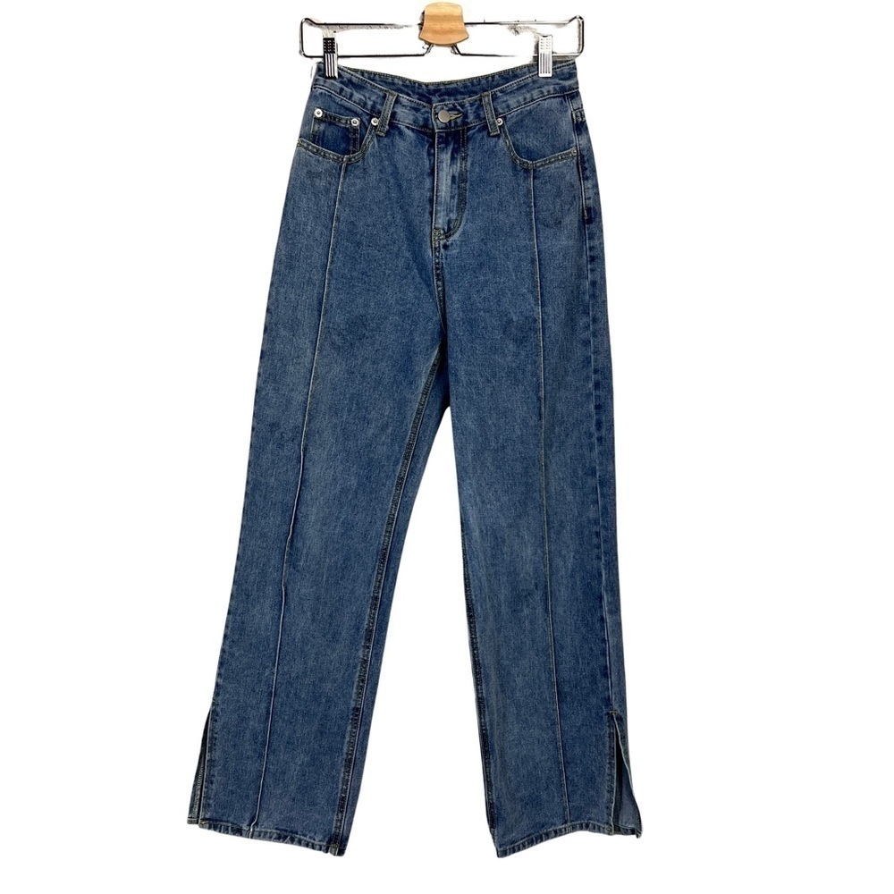 Cider Wide Leg Split Hem Jeans Womens M Blue Faded Wash Denim High Rise Festival